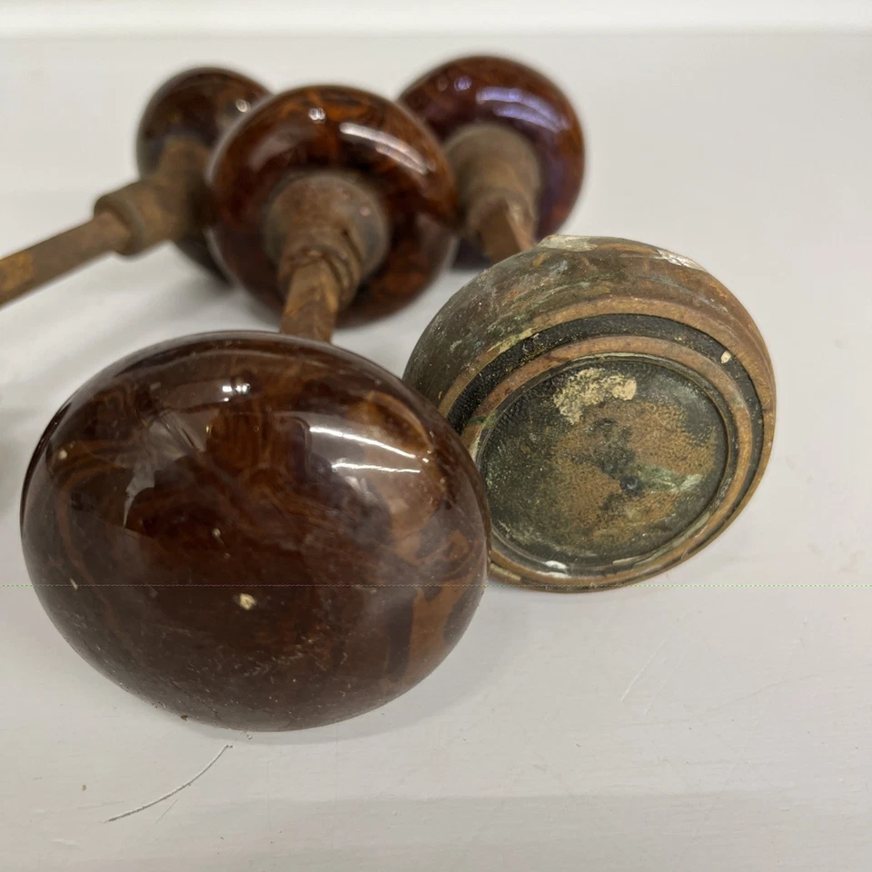Antique Brown Ceramic Door Knobs Lot of 3 Bennington Style 2.25 Inch - Image 4 of 4