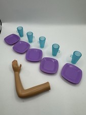 Barbie Doll ACCESSORIES Kitchen Food Purple Plates  Blue Cups