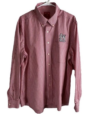 Antigua St Louis Cardinals Men XL Gingham Shirt Red White Long Sleeve Dress MLB