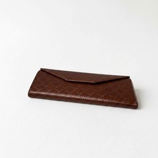 Gucci Eyeglass Case Brown Leather GG Monogram Fold Over Snap Closure