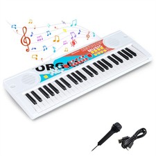 Kids Piano Keyboard 49 Keys with Microphone Educational Toy for Age 3 White