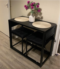 Small Table and 2 Chairs Space Saving Dining Set Compact Kitchen Breakfast Bar
