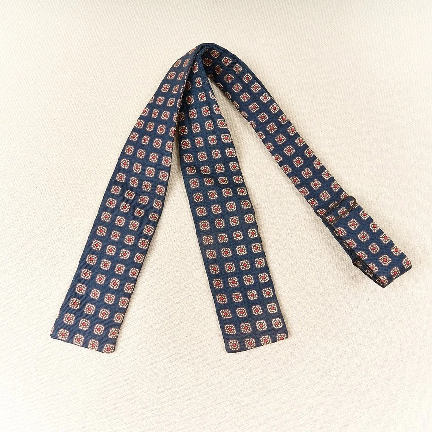 Vintage Silk Bow Tie Navy Geometric Batwing Square End Adjustable USA - product detail image 1