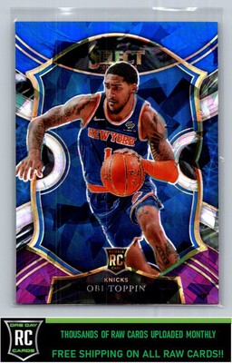 2020-21 Panini Select Blue White Purple Cracked Ice Obi Toppin #68 Rookie Knicks