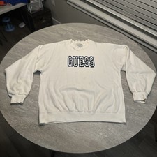 VINTAGE Guess Jeans USA Mens XL Sweatshirt White Long Sleeve Distressed 90s