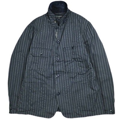 Engineered Garments Baumwolljacke Stehkragen Overall gestreift Navy Exc