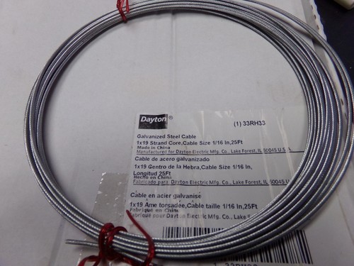 Uncoated Cable, Galvanized Steel, 1 x 19, 1/16 in Cable Size, 100 lb, 25 ft (c) - Picture 1 of 3