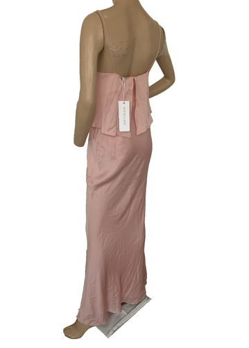 SHONA JOY Petal Pink Satin Bias Cut Frill Slip Maxi Dress Gown UK 10 US 6 BNWT - Picture 16 of 21