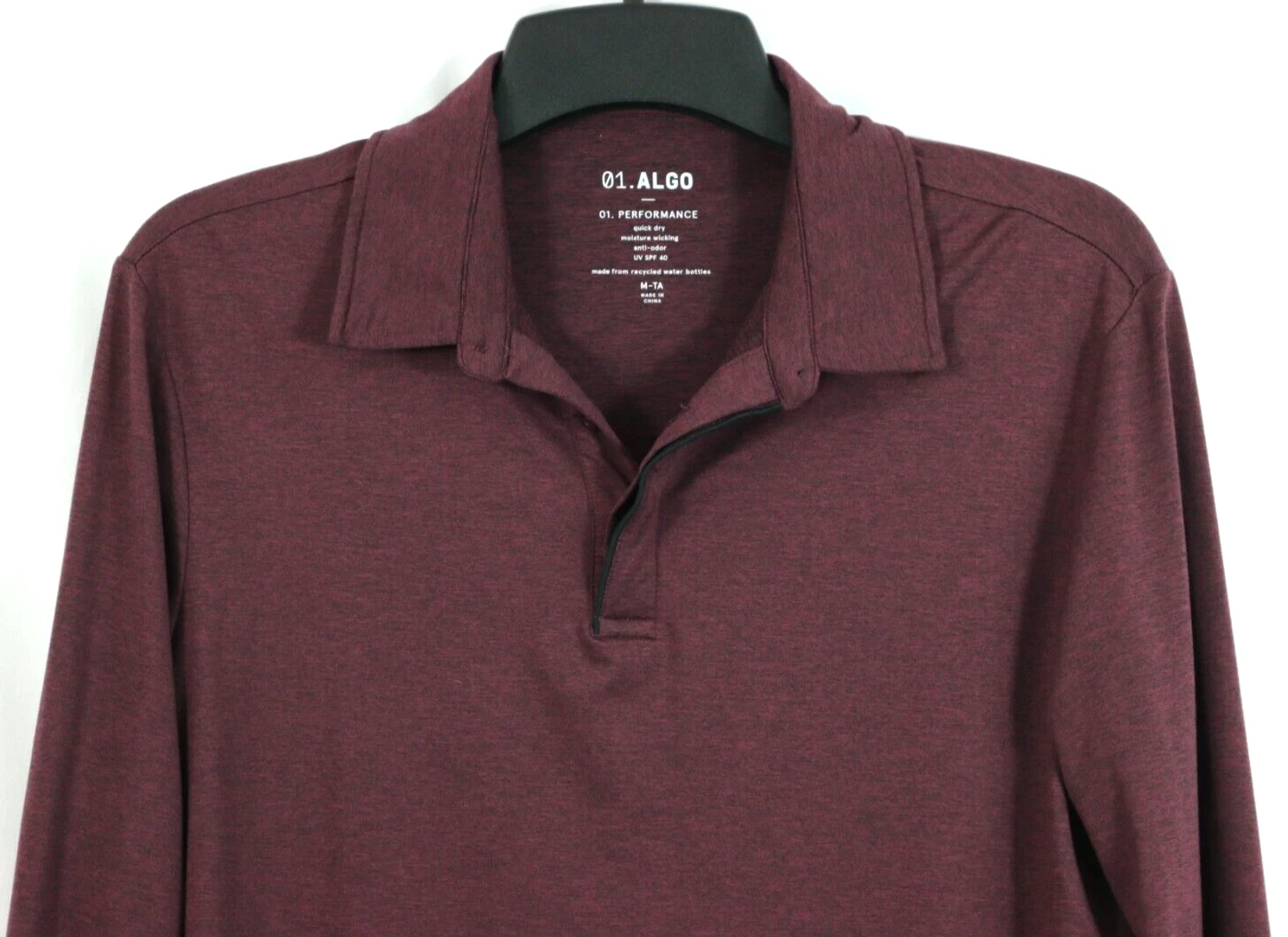 01.Algo Performance Polo M Tall Button Neck Long Sleeve UV SPF 40 Quick Dry