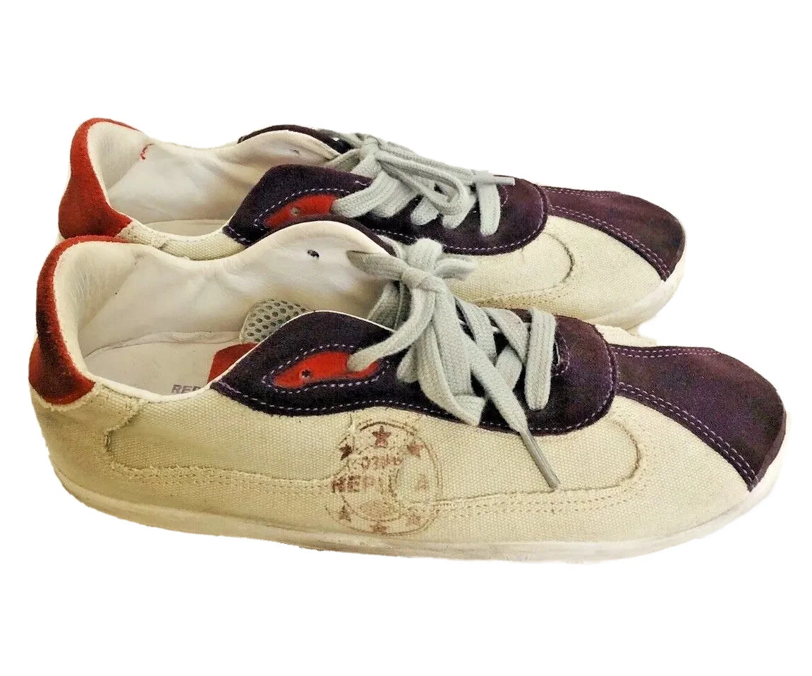 Womens REPLIKA Suede Canvas Shoes Sneakers Sz 39 US 9 Beige Maroon Made in  Italy | eBay