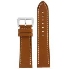 Watch Band Leather Tan Brown White Stitching Heavy Buckle 20mm - 24mm