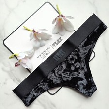 PINK Victoria's Secret Velvet Thong Panty Pure Black Size S/M