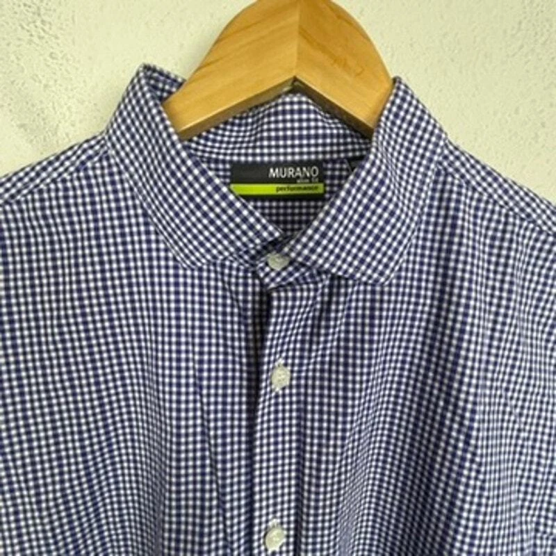 Camisa Murano Slim Fit Performance masculina tamanho G azul branca xadrez botão para cima G/S - Imagem 2 de 4