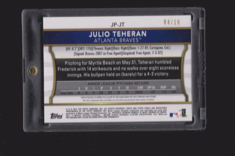2011 TOPPS FINEST ДЕБЮТАНТ ОРАНЖЕВЫЙ ПЕРЕЛИВАЮЩИЙСЯ JUMBO НАШИВКА КАМУФЛЯЖ JULIO TEHERAN SP #/10 - Изображение 2 из 2