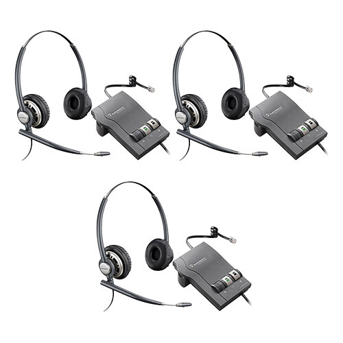 3 x Plantronics HW720 EncorePro Binaural Headsets + M22 43596-65 Amplifiers