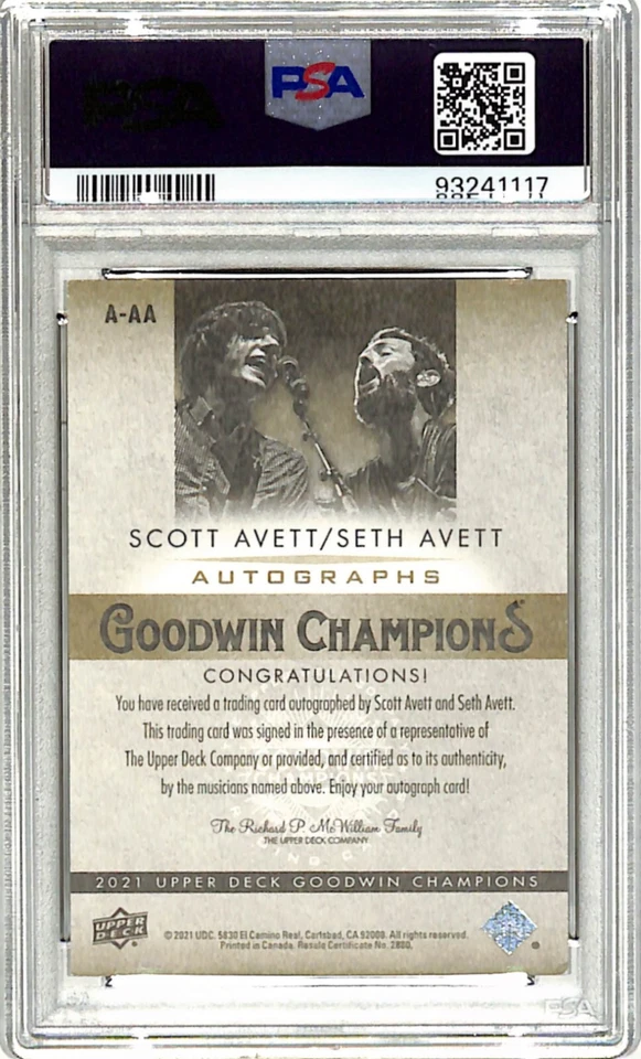 Tarjeta firmada por Scott & Seth Avett Brothers 2021 Upper Deck graduada PSA 6 losas Foto 2 de 2