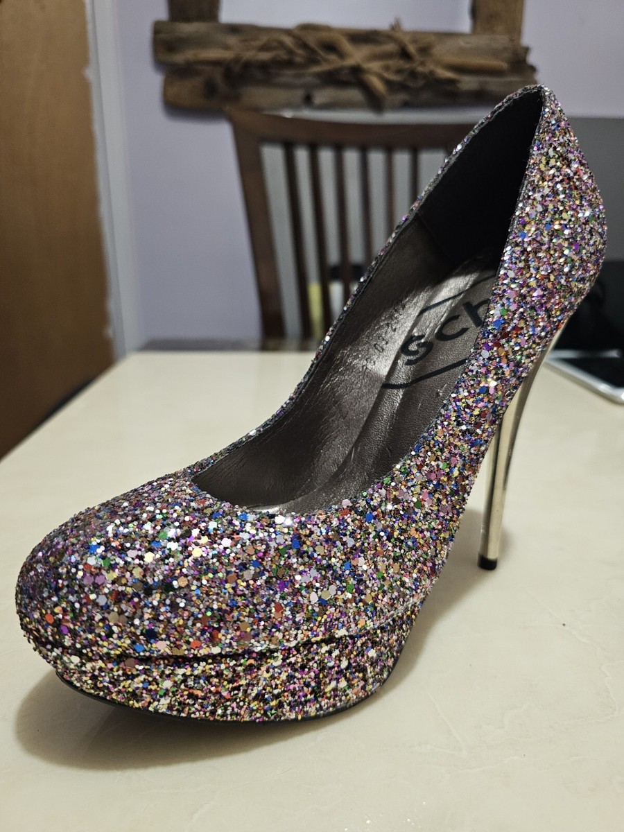 Schuh Platform Glitter High Heels UK Size EU 39 Multi Coloured Glitter