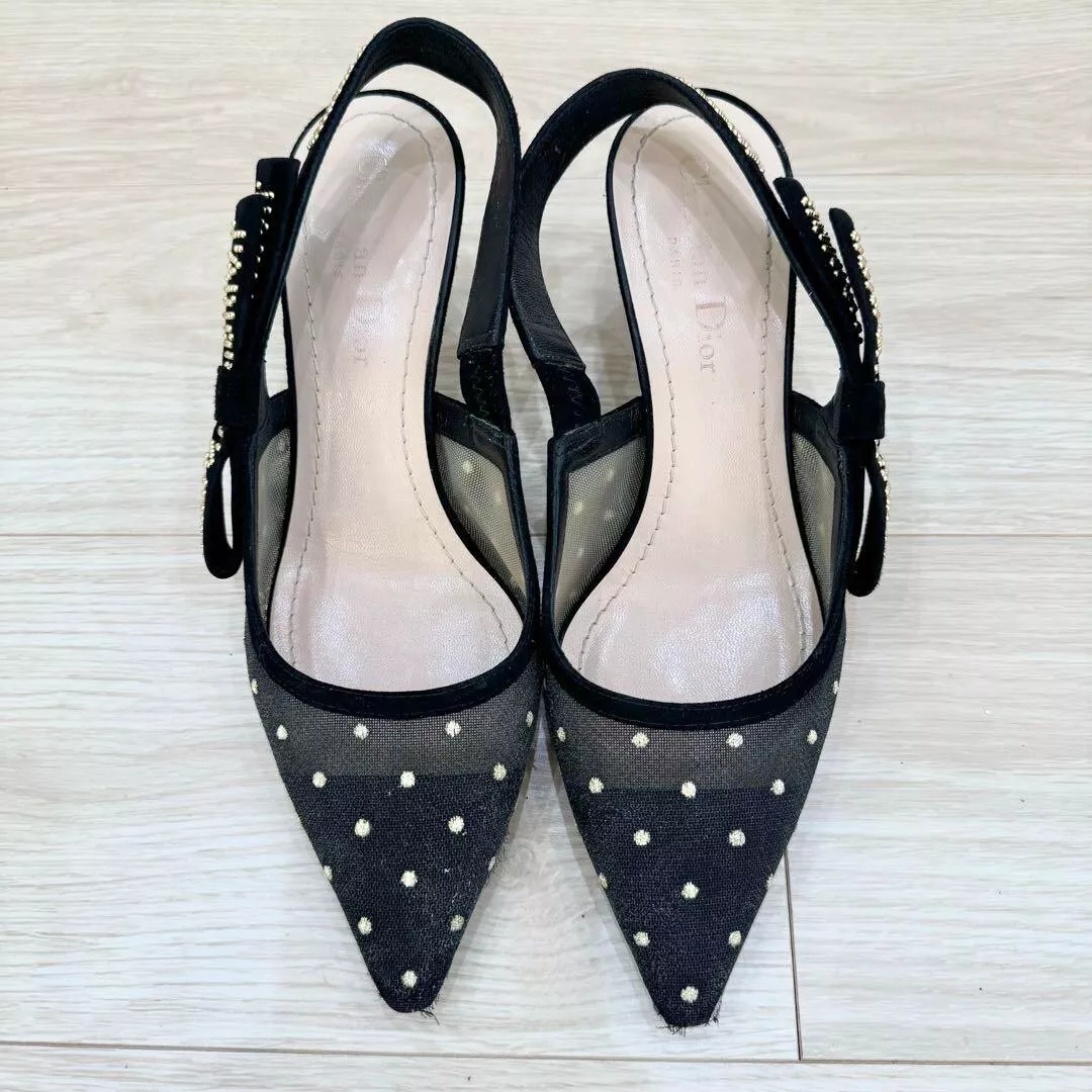 Escarpins Christian Dior J'ADIOR Slingback à pois noir taille 36 velours velours