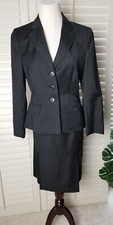 ANN TAYLOR LOFT 2 Piece Skirt Suit skirt 2/ jacket 4 Black Pinstripe Peplum