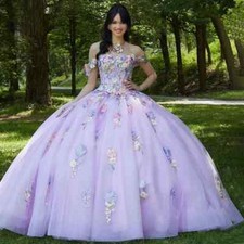 Lavender Quinceanera Strapless Colorful 3D Flowers Prom Ball Gowns Sweet 15 16
