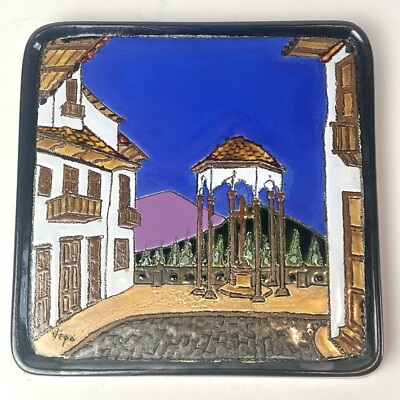 Eduardo Vega Ceramic Art Tile Cruz Del Vado Cuenca, Ecuador Vintage
