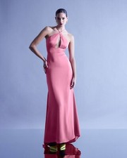 NWT 328 BCBGmaxazria Sleeveless Halter Crepe Gown Pink 4