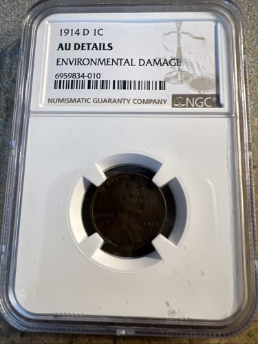 1914-D Lincoln Wheat Cent 1C - NGC AU Details Environmental Rare Key Date J-258 - Picture 2 of 4