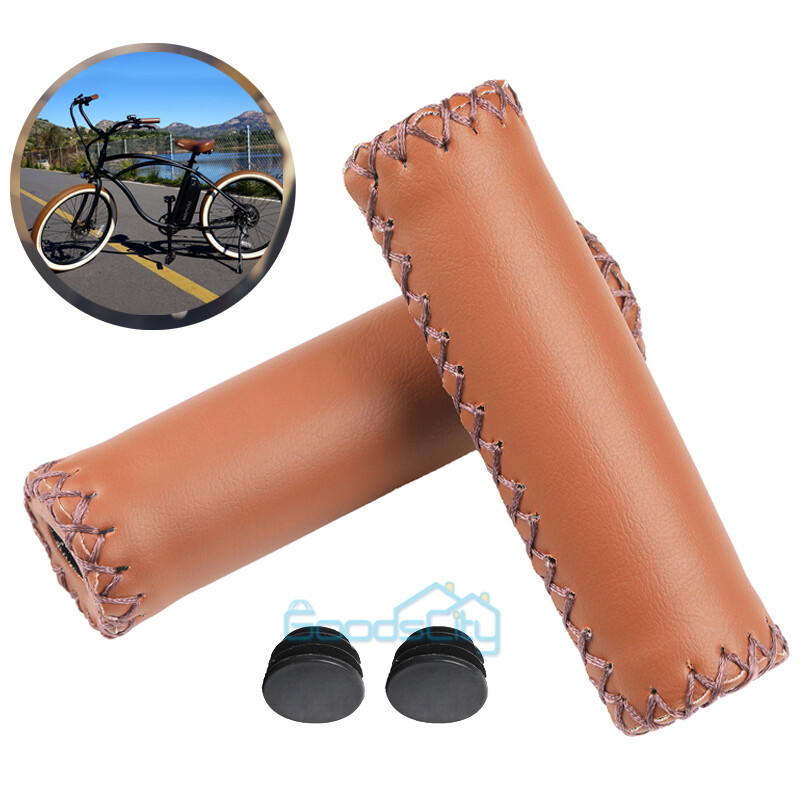 BROWN Bike Bicycle Handlebar Leather Like Grip Grips Beach Cruiser (One