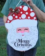 18" Merry Christmas SANTA CLAUS SIGN Wall Door Hanger Plaque Wreath Accent Decor