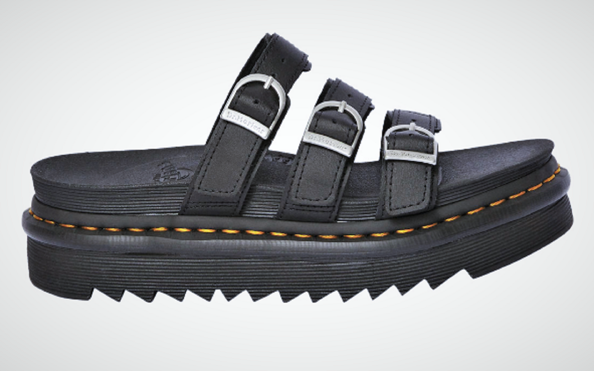 Dr Martens BLAIRE Black Leather 3-Strap Slide Sandals 9 US