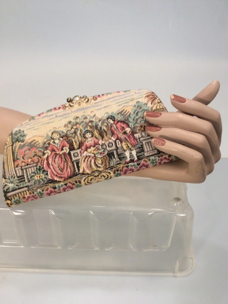 Vintage Baronet Tapestry Leather Purse Clutch Wallet Double Clasp