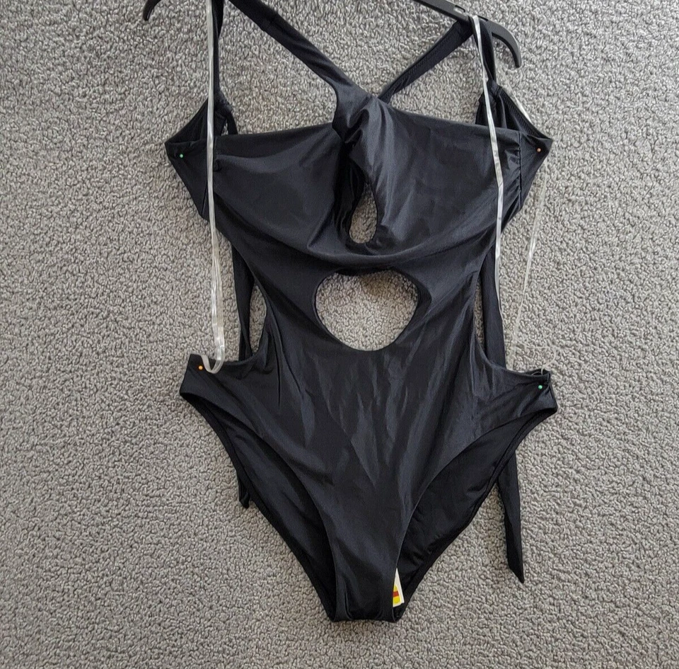 Traje de baño Red Carter Shine Solids recorte ajustado de una pieza para mujer XL negro Foto 2 de 4