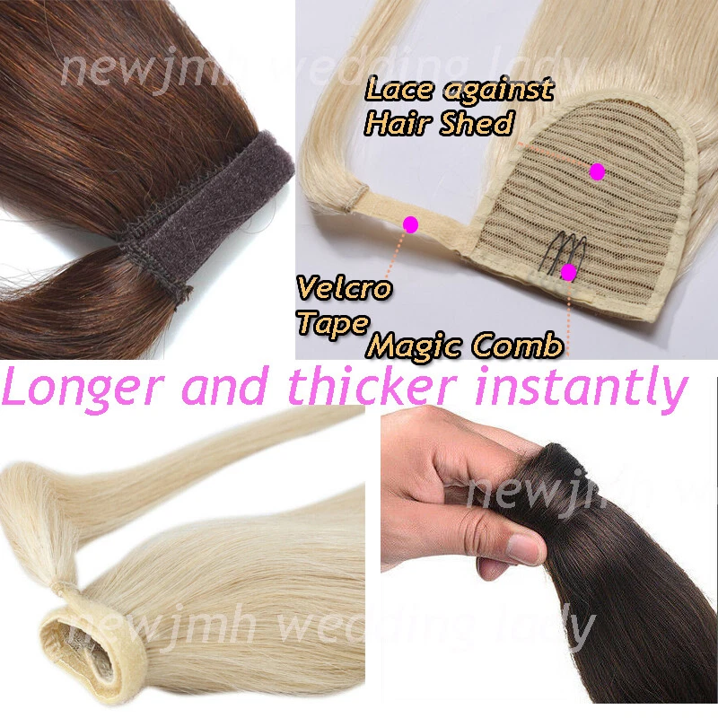 100% Real New Clip In REMY HUMAN Hair Extension Pony Tail Wrap Around Ponytail L - Image 3 of 4