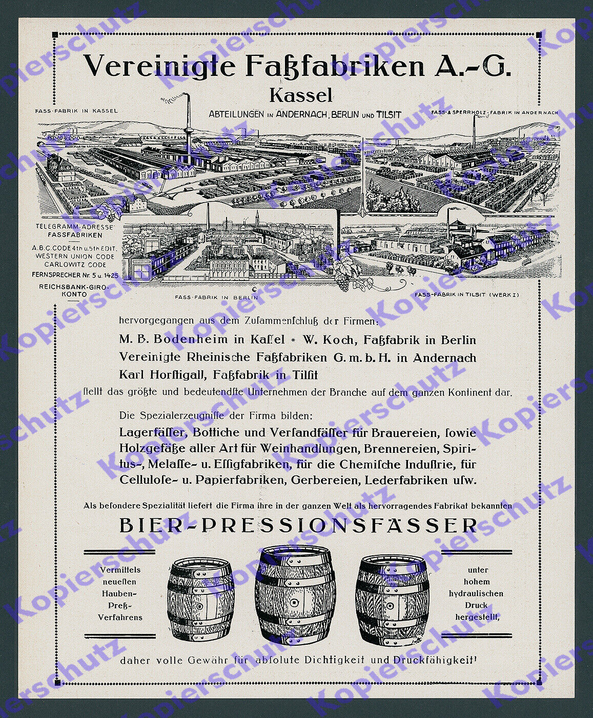 Orig. Reklama Fabryka Beczek Kassel Tilsit Berlin Browar Rzemieślniczy Holzfaß 1928