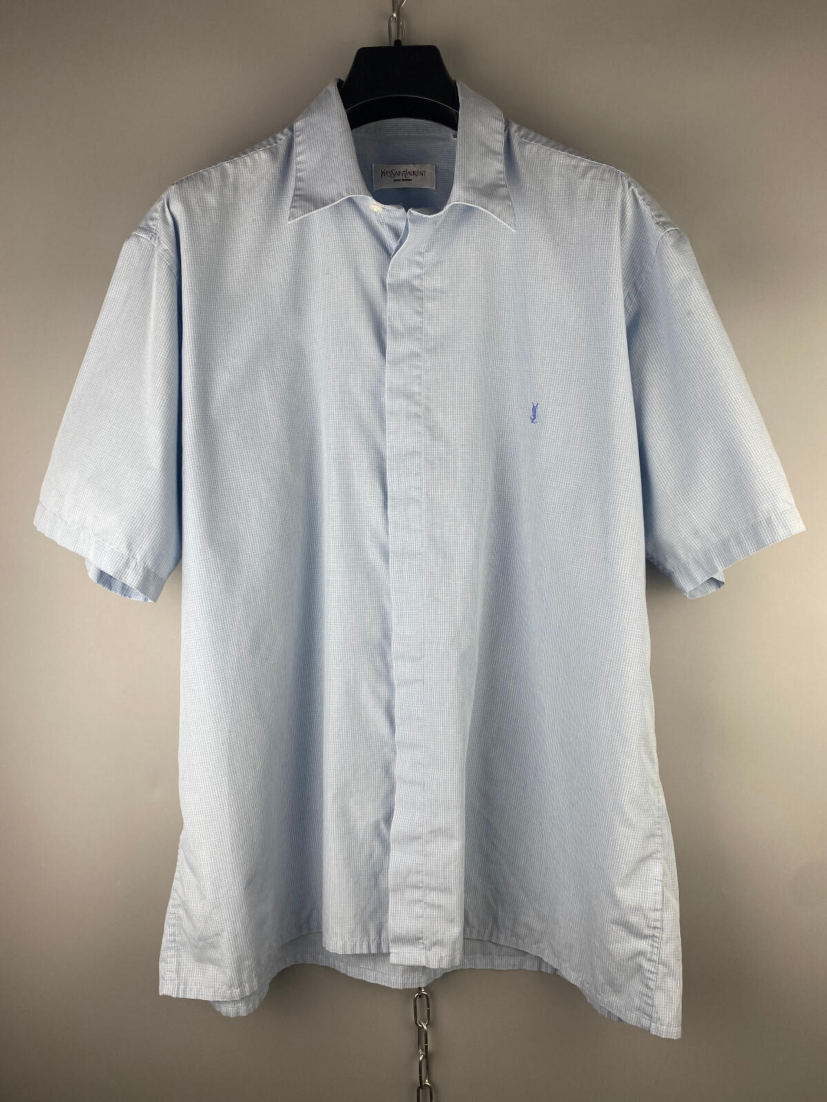 Camicia a maniche corte Yves Saint Laurent YSL da uomo cotone lusso a scacchi taglia L XL