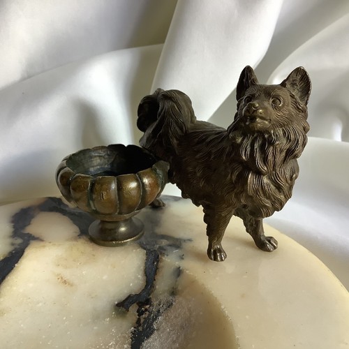 Spitz Dog Pedigree Pet Antique Bronze White Marble Art Nouveau Jewelry Tray Wien - Picture 6 of 15