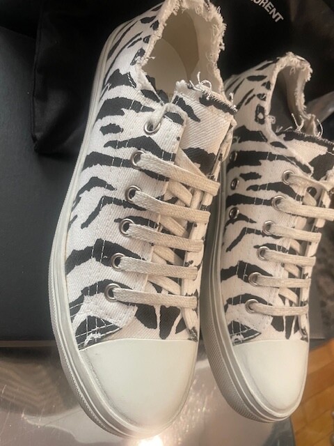 Sneakers basse stringate Saint Laurent Zebra tela invecchiata taglia 8 Eu 38