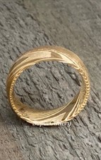 CUSTOM DAMASCUS STEEL MEN WEDDING BAND 14K GOLD PLATED RING - RUST RESISTANT