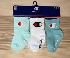 Champion Youth Baby GRIPPY Socks 3 Pairs Size 12-24 Months L/D Teal White NWT