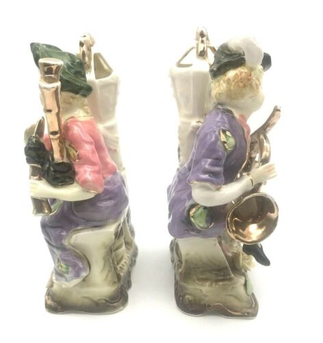 Vintage VCAGO Pair of Porcelain Musicians Figurine 7" Roses Lamppost Japan - Picture 3 of 10