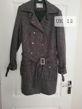 Uk 12 "herringbone" Trench Style Coat With Removable Belt Pimkie Secret Spy...