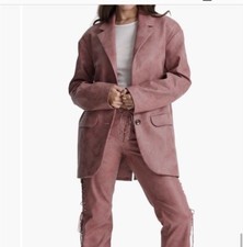 House Of CB Kiera Oversized Faux Leather Soft Pink Blazer Boho Romantic Casual S