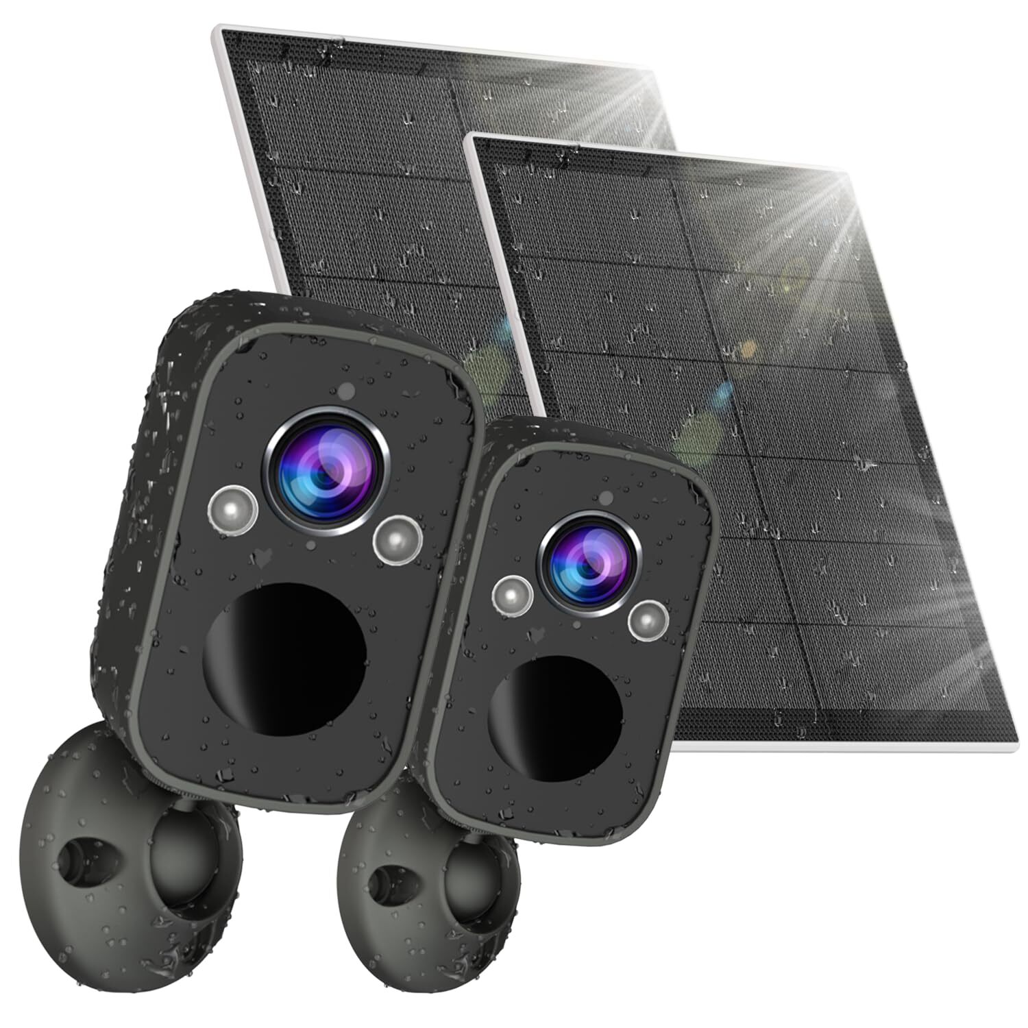 2-Pack Outdoor Solar Security Cameras with 5MP, Siren, Spotlight, Wireless