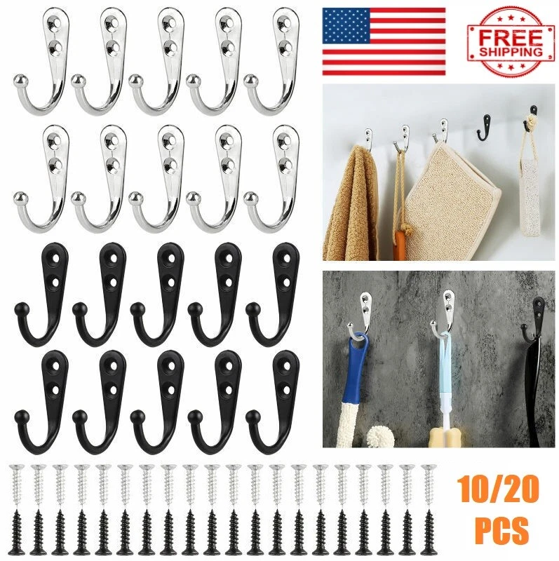 20PCS Hanging Metal Single Hook Clothes Hat Coat Robe Wall Door Hangers  Hooks US