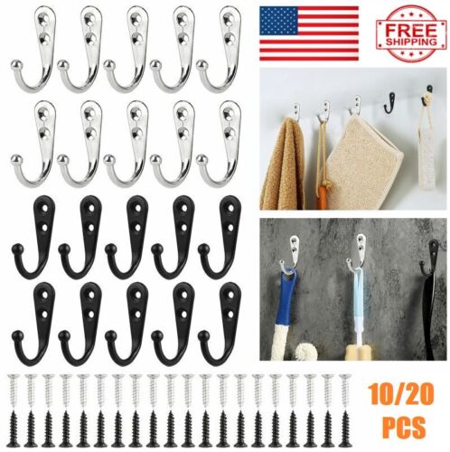 20PCS Hanging Metal Single Hook Clothes Hat Coat Robe Wall Door Hangers Hooks US - Picture 1 of 19