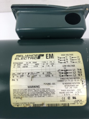 Reliance Electric P56X3002H Electric Motor 1/3 HP 1725RPM 3PH FB56C Frame - Picture 2 of 8