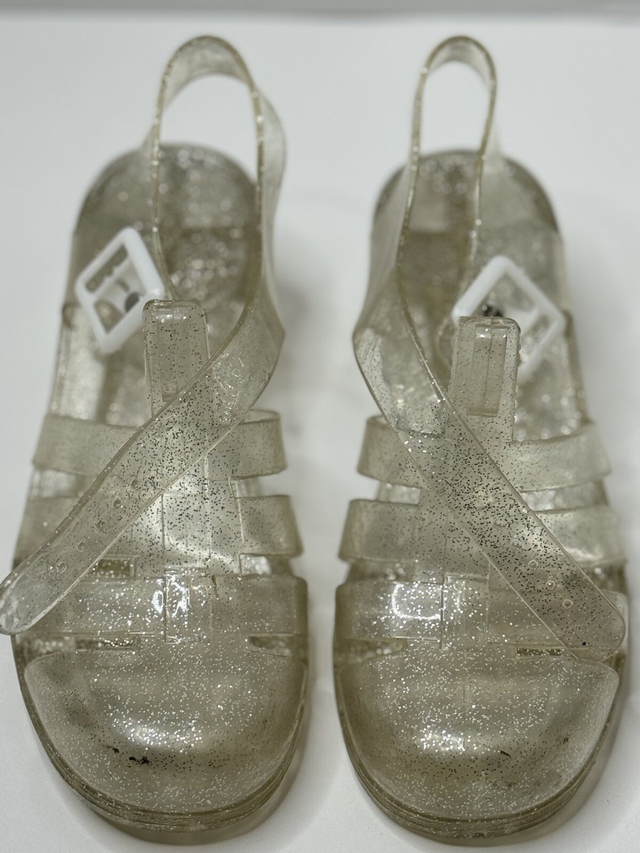 Pre-Owned Women Jelly Sandal Heels Glitter Clear Size: