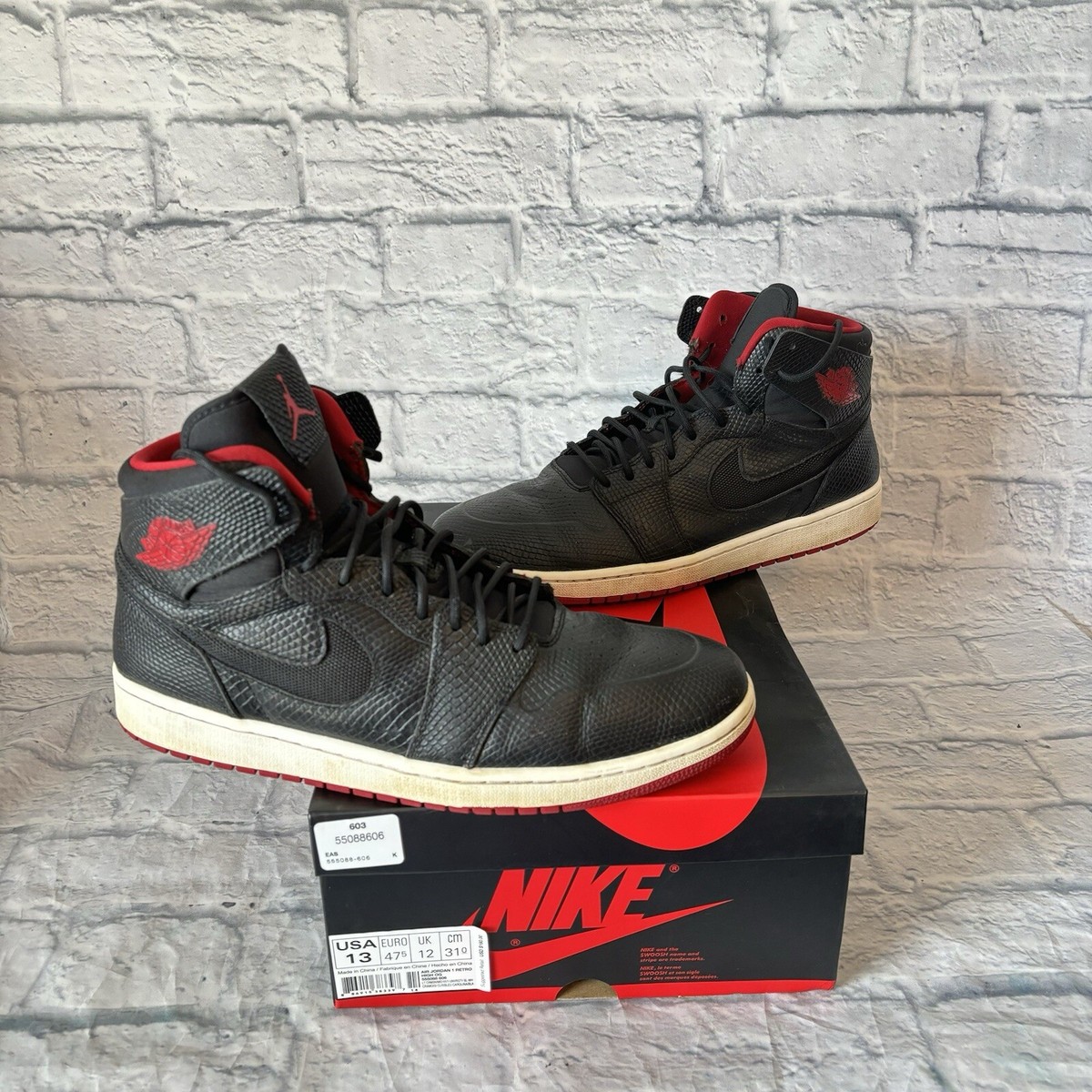 Nike Air Jordan Retro Noveau Snakeskin Black Red Bred 819176-001 w/ Box  Sz 13