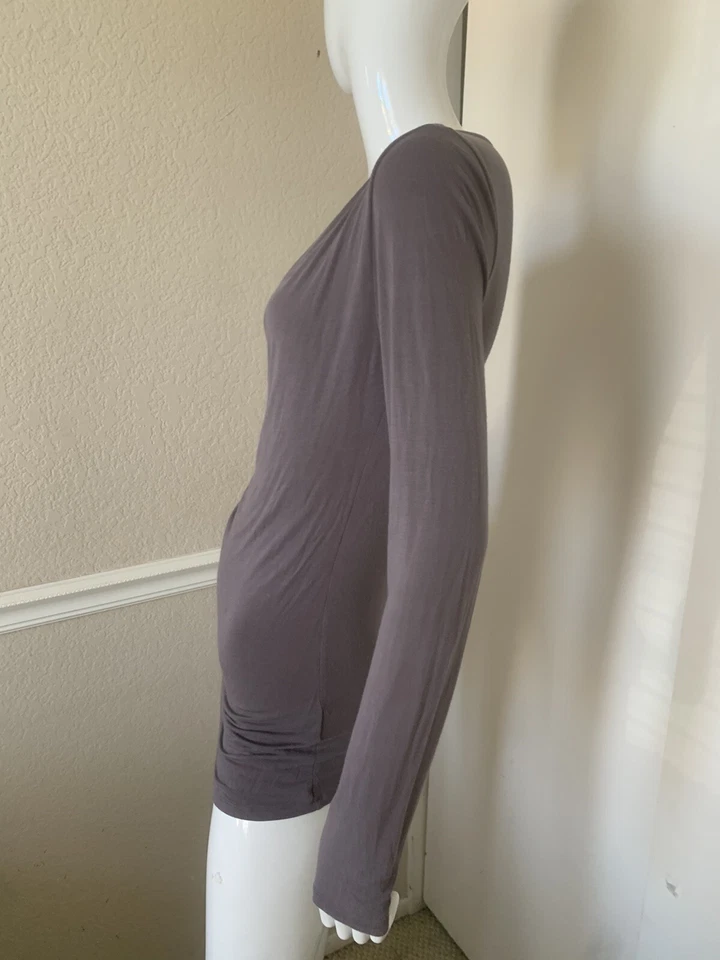 MAJESTIC PARIS Gris EXTRA FINO SUPERLAVADO Jersey Viscosa Drapeado Capucha Cuello Top 3 Foto 4 de 4