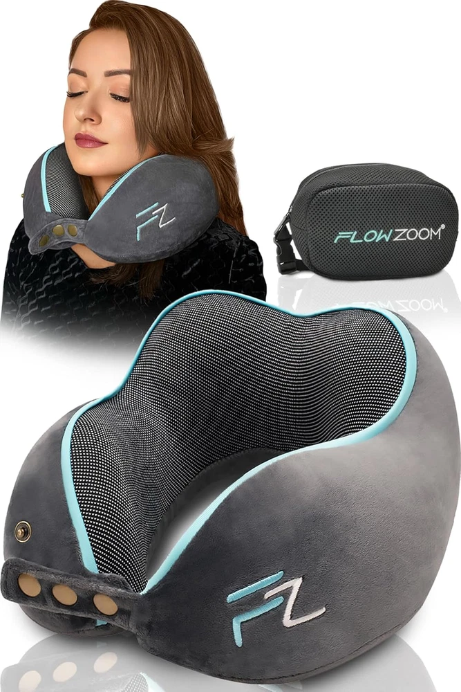 Memory Foam Travel Neck Pillow for Long Flights & Airplane Comfort